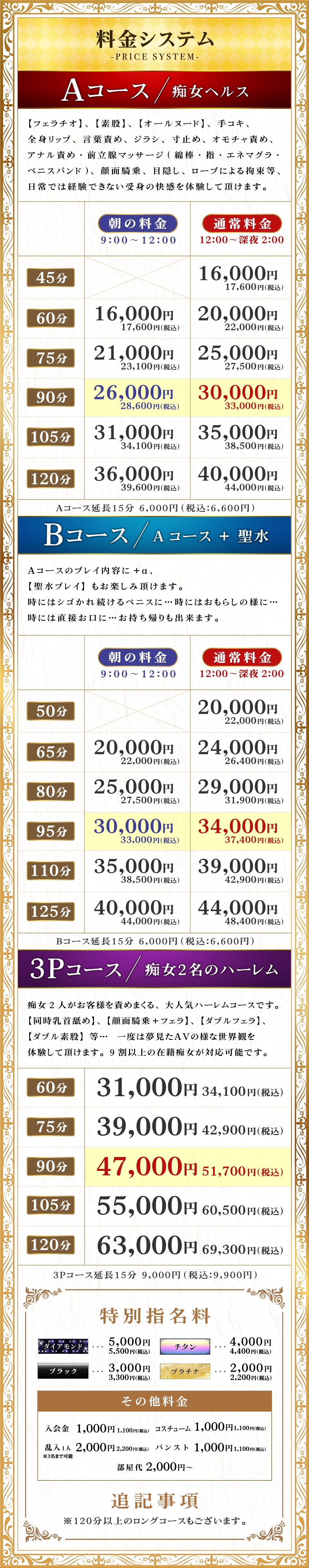 谷町人妻ゴールデン倶楽部＿料金システム1