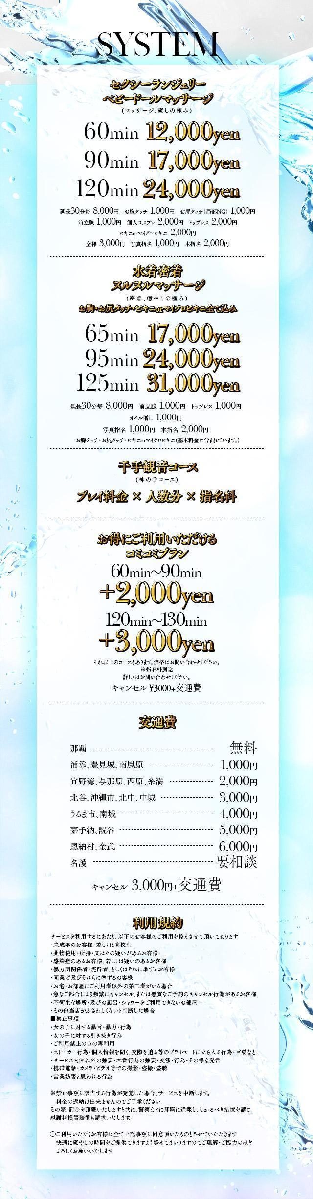 密着SPA!!水着deエステ～美人・素人エステ専門店～＿料金システム1