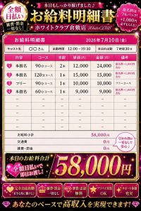 ホワイトクラブ倉敷店の給料明細、完全公開！【キャスト求人】月収○○万円の内訳を大公開。未経験でも稼げる給与システムを徹底解説！のアイキャッチ画像