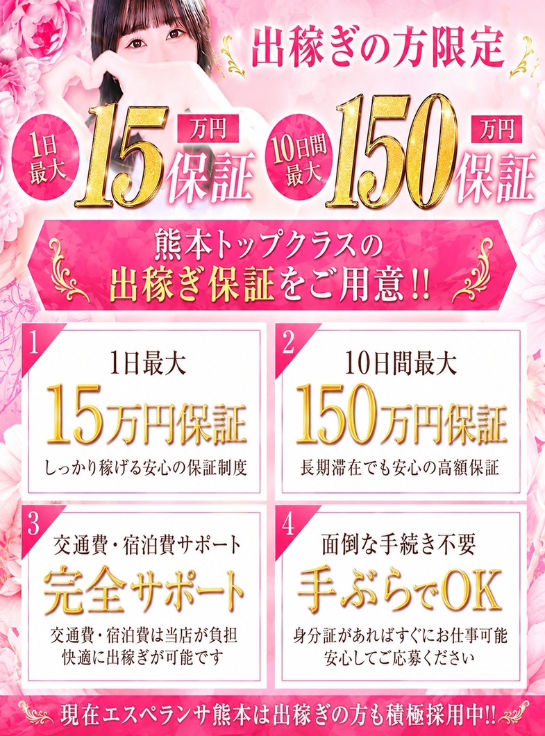 エスペランサ熊本の【出稼ぎの方限定】1日最大15万円保証