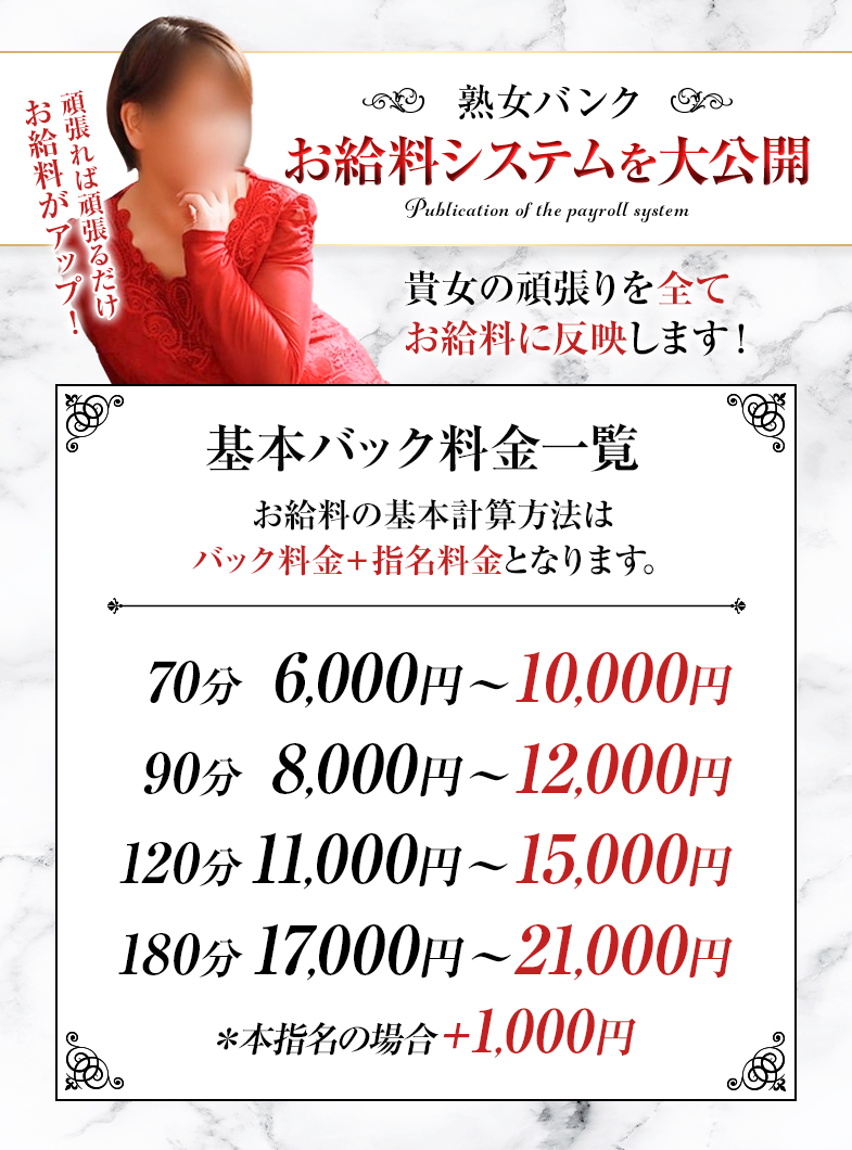 熟女バンクのお給料の基本バックをご紹介