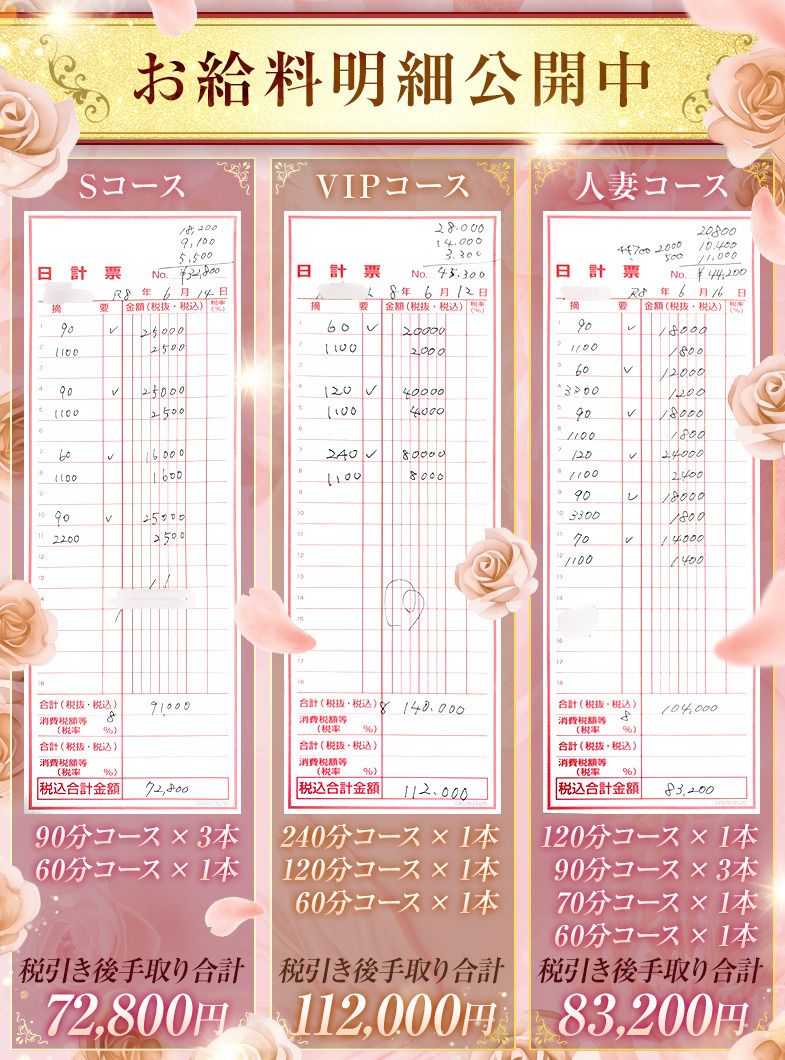 Love Roseの在籍キャストのお給料明細公開中①！